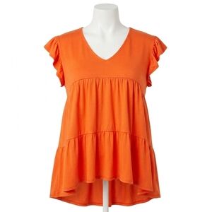 NEW ENTRO tiered ruffle babydoll top in orange